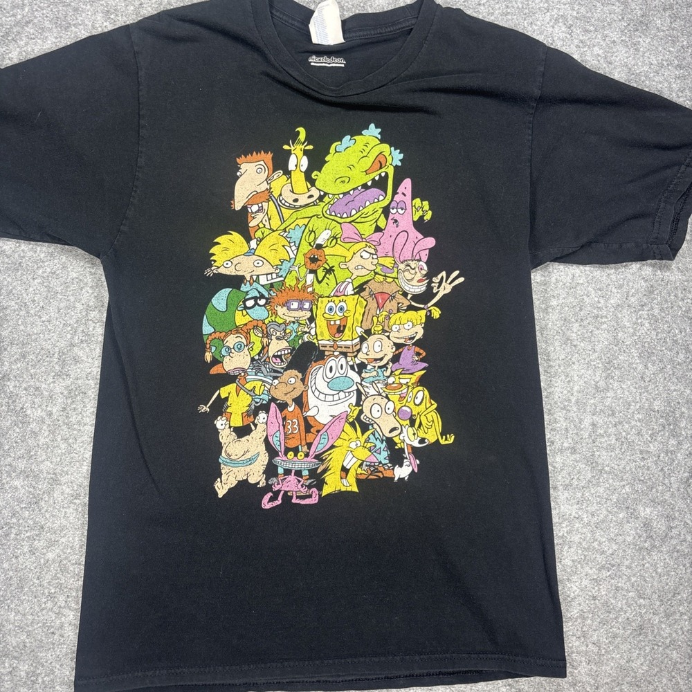 Nickelodeon Cartoons Graphic T-Shirt Mens Small Black Port & Company 90s Nick